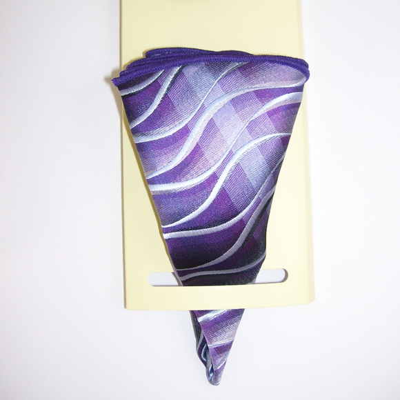 Purple Waves Necktie Handkerchief Boutonniere Set - Picture 3 of 8